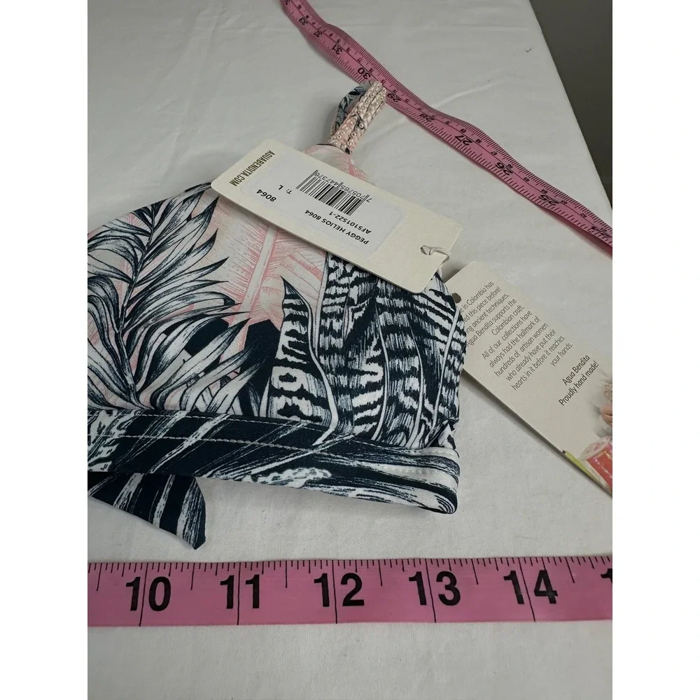 NEW Agua‎ Bendita Peggy Helios Tropical Beaded Bikini Top Navy Pink Size Large